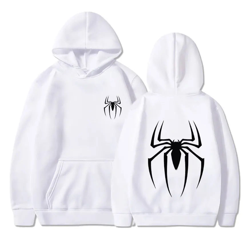 Mens Y2K Spider Print Hooded Streetwear Retro Clothing Loose Hip Hop