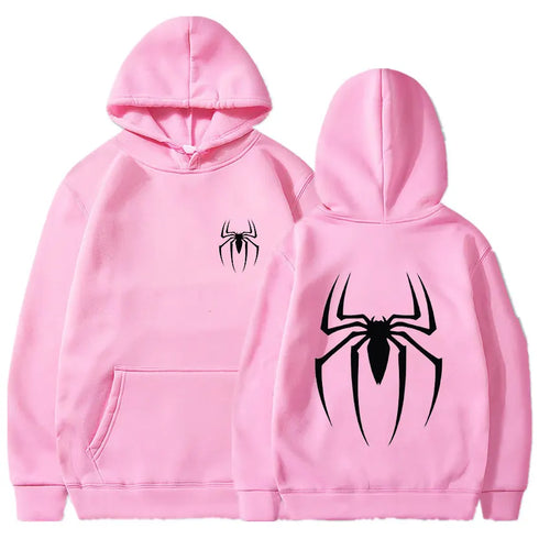 Mens Y2K Spider Print Hooded Streetwear Retro Clothing Loose Hip Hop