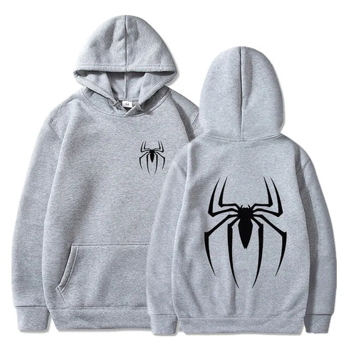 Mens Y2K Spider Print Hooded Streetwear Retro Clothing Loose Hip Hop