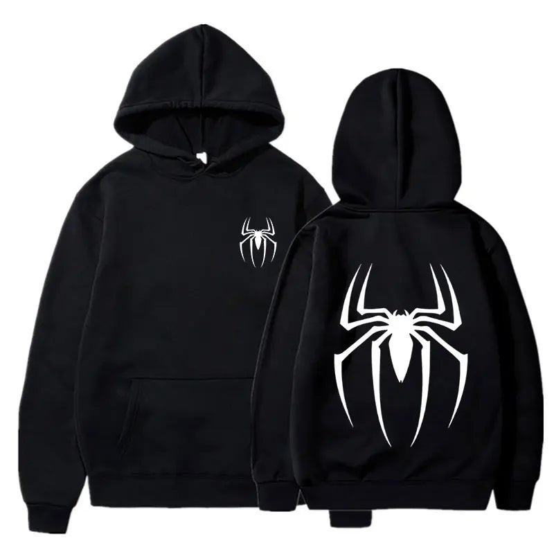 Mens Y2K Spider Print Hooded Streetwear Retro Clothing Loose Hip Hop