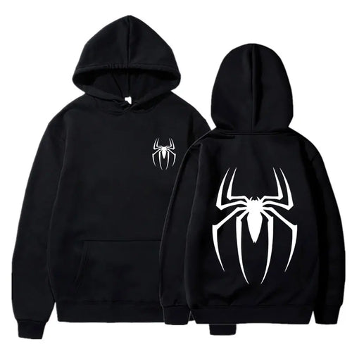 Mens Y2K Spider Print Hooded Streetwear Retro Clothing Loose Hip Hop