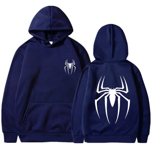 Mens Y2K Spider Print Hooded Streetwear Retro Clothing Loose Hip Hop