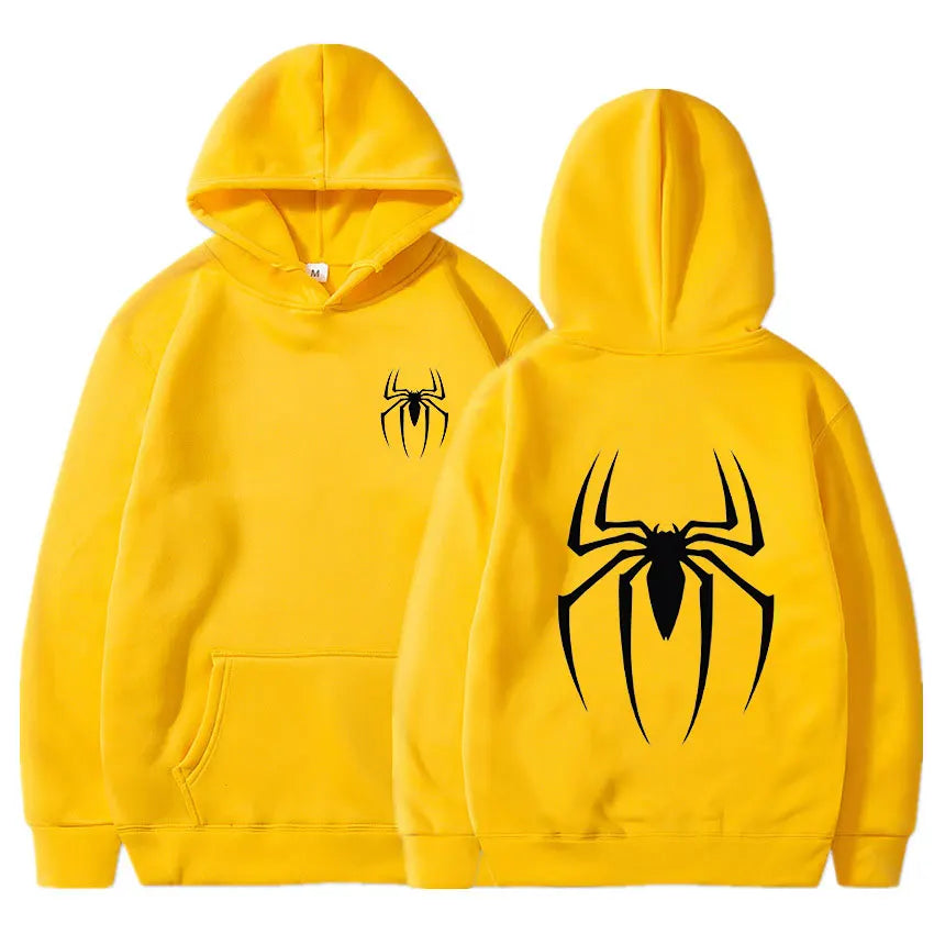 Mens Y2K Spider Print Hooded Streetwear Retro Clothing Loose Hip Hop