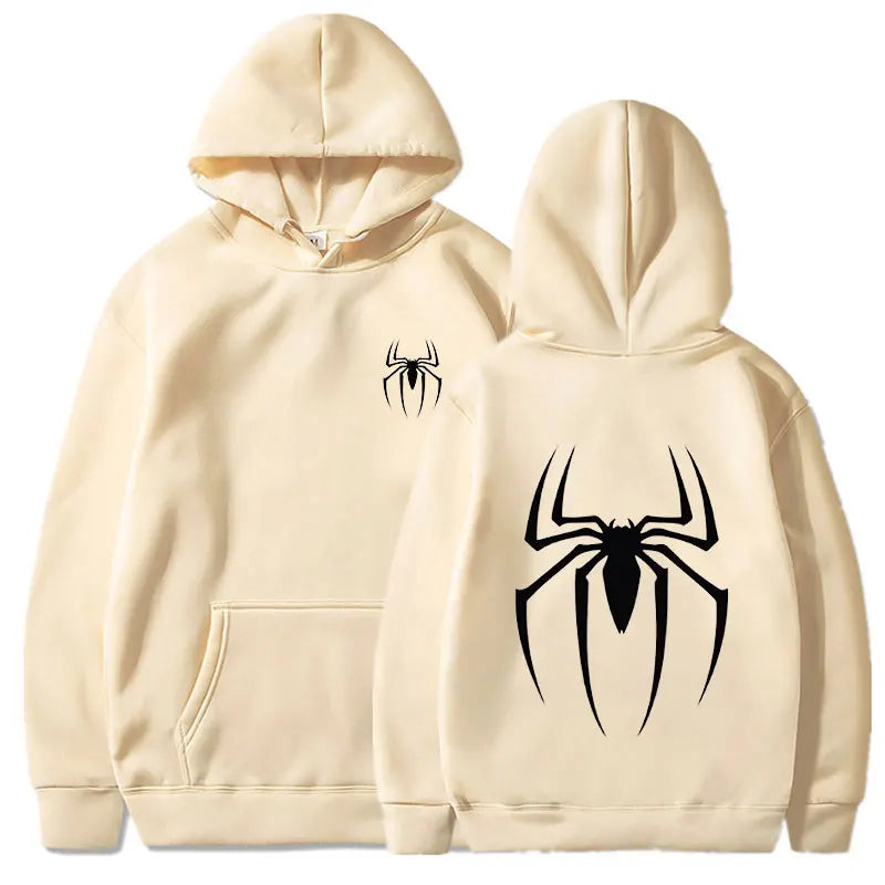 Mens Y2K Spider Print Hooded Streetwear Retro Clothing Loose Hip Hop