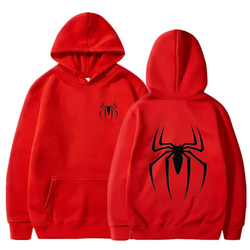 Mens Y2K Spider Print Hooded Streetwear Retro Clothing Loose Hip Hop