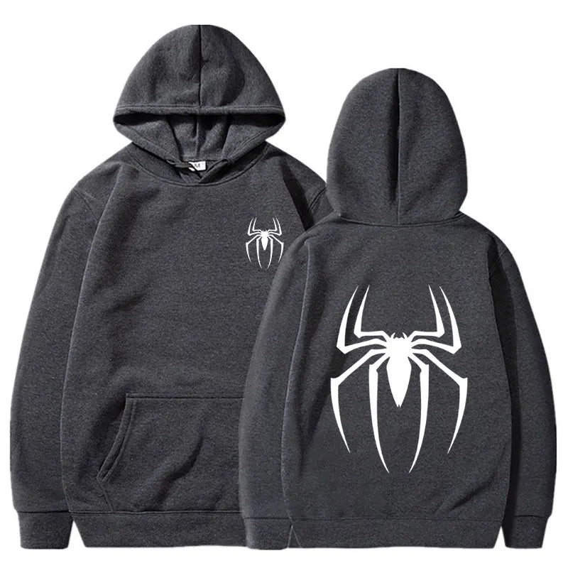 Mens Y2K Spider Print Hooded Streetwear Retro Clothing Loose Hip Hop