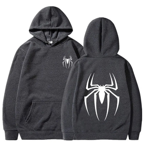 Mens Y2K Spider Print Hooded Streetwear Retro Clothing Loose Hip Hop