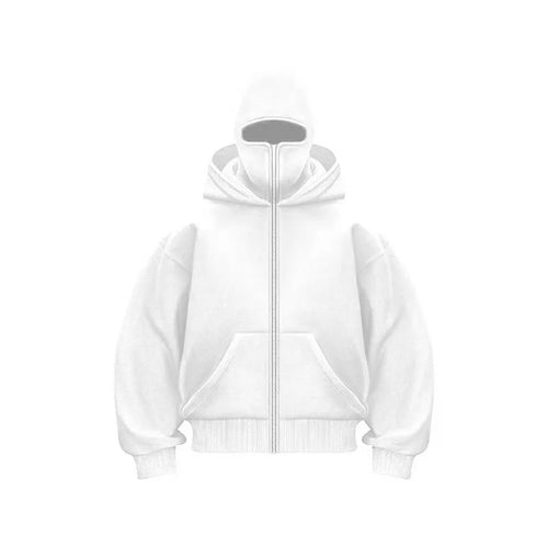 Men Hip Hop Double Hat Balaclava Hoodie Windproof Zipper Face Mask