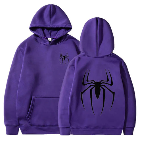 Mens Y2K Spider Print Hooded Streetwear Retro Clothing Loose Hip Hop